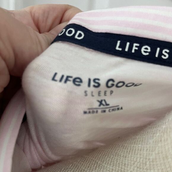 Life Is Good Pink and White Striped Watermelon V Neck Night Shirt NWOT SZ XL - Picture 2 of 8